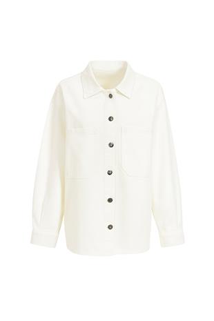 Kadın Ekru Çift Cepli Yıkamalı Oversize Denim Ceket ALC-X8152