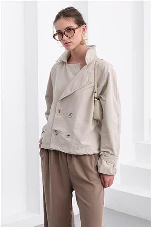 Kadın Taş Çift Ddüğmeli Kruvaze Yaka Kısa Trençkot VS01233