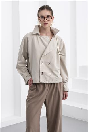 Kadın Taş Çift Ddüğmeli Kruvaze Yaka Kısa Trençkot VS01233