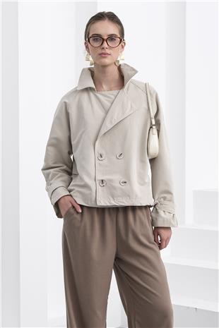 Kadın Taş Çift Ddüğmeli Kruvaze Yaka Kısa Trençkot VS01233