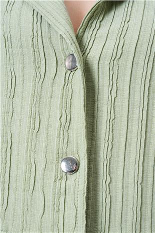 Kadın Yeşil Çift Düğmeli Derin V Yaka Bürümcük Gömlek VS01180