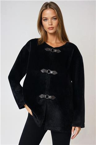Kadın Siyah Çıtçıt Kapamalı Astarlı Püsküllü Ceket VS01009