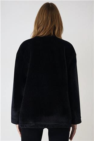 Kadın Siyah Çıtçıt Kapamalı Astarlı Püsküllü Ceket VS01009