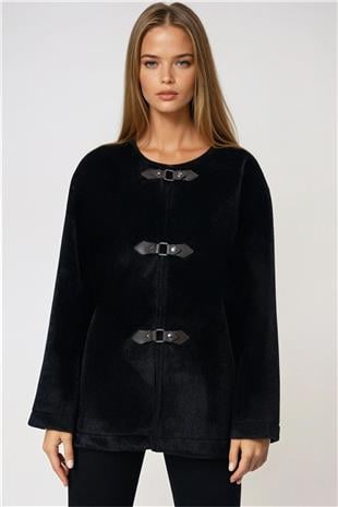 Kadın Siyah Çıtçıt Kapamalı Astarlı Püsküllü Ceket VS01009