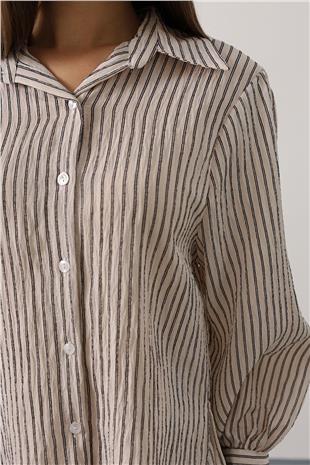 Kadın Beyaz Çizgi Rahat Pantolon Takım VS00579