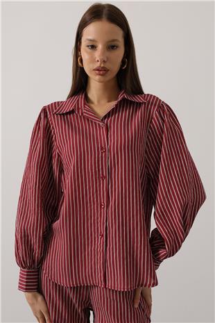 Kadın Bordo Çizgi Rahat Pantolon Takım VS00579