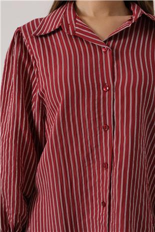 Kadın Bordo Çizgi Rahat Pantolon Takım VS00579