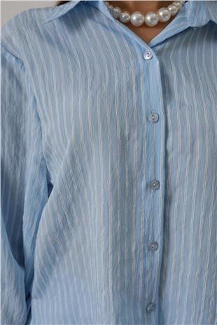 Kadın Mavi Çizgi Rahat Pantolon Takım VS00579