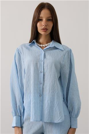 Kadın Mavi Çizgi Rahat Pantolon Takım VS00579