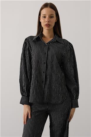 Kadın Siyah Çizgi Rahat Pantolon Takım VS00579