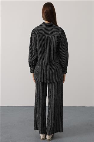 Kadın Siyah Çizgi Rahat Pantolon Takım VS00579