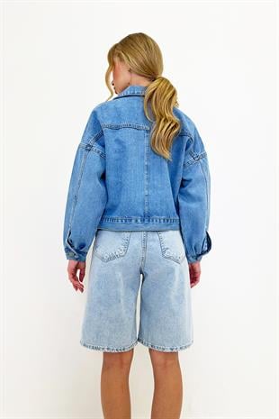 Kadın Mavi Crop Denım Ceket ALC-X3631-RV