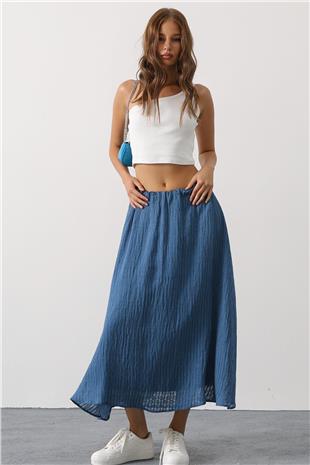 Kadın İndigo Dantel Detaylı Uzun Etek VS00628