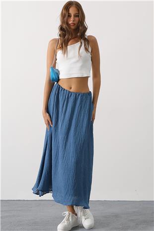 Kadın İndigo Dantel Detaylı Uzun Etek VS00628