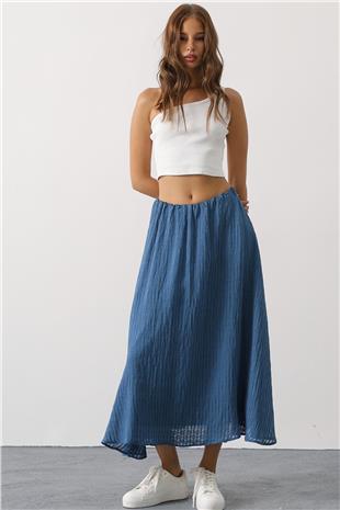Kadın İndigo Dantel Detaylı Uzun Etek VS00628
