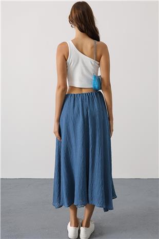 Kadın İndigo Dantel Detaylı Uzun Etek VS00628