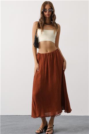 Kadın Kahve Dantel Detaylı Uzun Etek VS00628