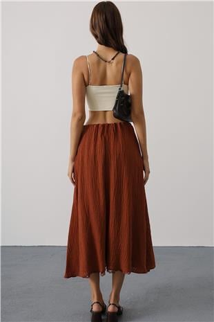 Kadın Kahve Dantel Detaylı Uzun Etek VS00628