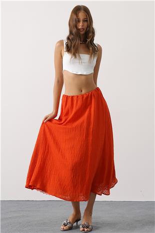 Kadın Kırmızı Dantel Detaylı Uzun Etek VS00628