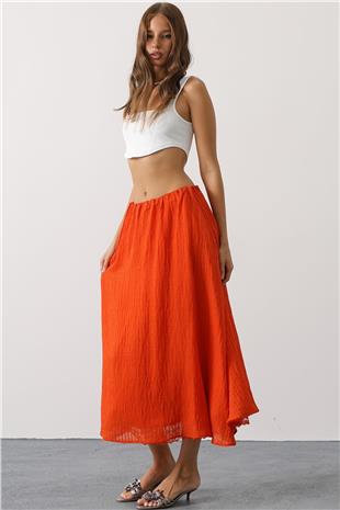 Kadın Kırmızı Dantel Detaylı Uzun Etek VS00628