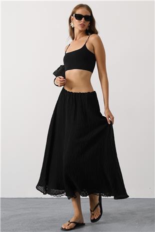 Kadın Siyah Dantel Detaylı Uzun Etek VS00628