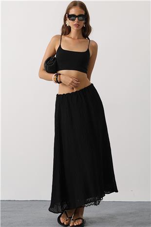 Kadın Siyah Dantel Detaylı Uzun Etek VS00628