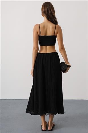 Kadın Siyah Dantel Detaylı Uzun Etek VS00628