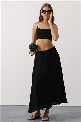 Kadın Siyah Dantel Detaylı Uzun Etek VS00628
