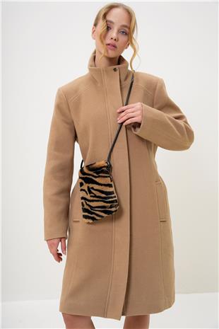 Kadın Camel-Siyah Deri Kordonlu Mıknatıs Kapamalı Suni Kürk Telefon Çantası ALC-X13249