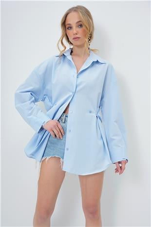 Kadın Bebe Mavi Dikiş Detaylı Yanları Daraltmalı Poplin Gömlek ALC-X13576