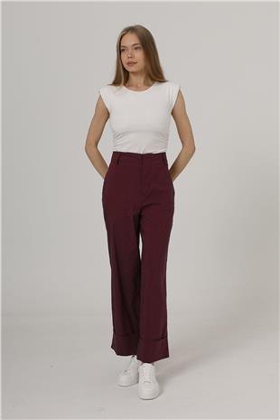 Kadın Bordo Çift Cepli Duble Paça Pantolon VS00587