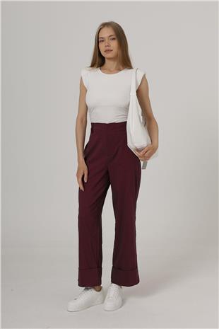 Kadın Bordo Çift Cepli Duble Paça Pantolon VS00587