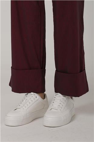 Kadın Bordo Çift Cepli Duble Paça Pantolon VS00587