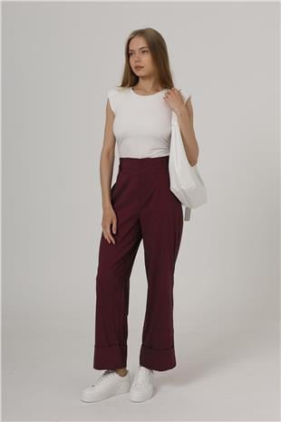 Kadın Bordo Çift Cepli Duble Paça Pantolon VS00587