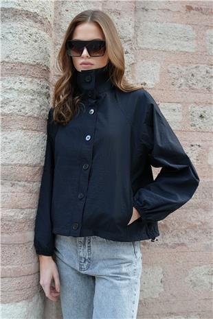 Kadın Siyah Su İtici Dik Yaka Bomber Ceket VS01230
