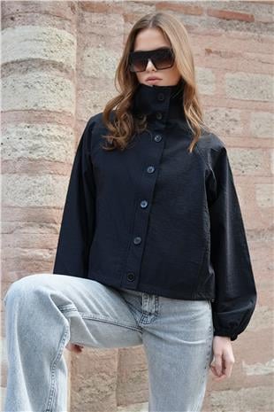 Kadın Siyah Su İtici Dik Yaka Bomber Ceket VS01230