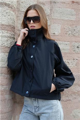 Kadın Siyah Su İtici Dik Yaka Bomber Ceket VS01230