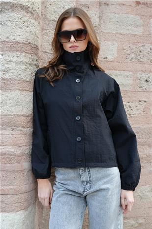 Kadın Siyah Su İtici Dik Yaka Bomber Ceket VS01230