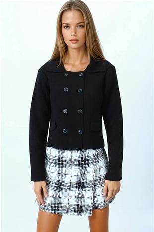 Kadın Siyah Düğmeli Cep Detaylı Triko Hırka VS01062