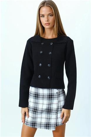 Kadın Siyah Düğmeli Cep Detaylı Triko Hırka VS01062