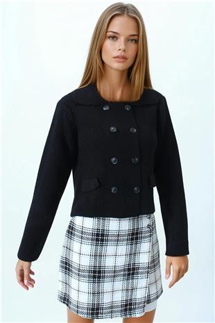 Kadın Siyah Düğmeli Cep Detaylı Triko Hırka VS01062