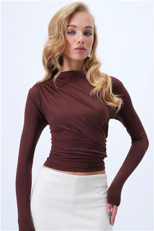 Kadın Acı Kahve Omuzu Drapeli Sandy Bluz ALC-X14376
