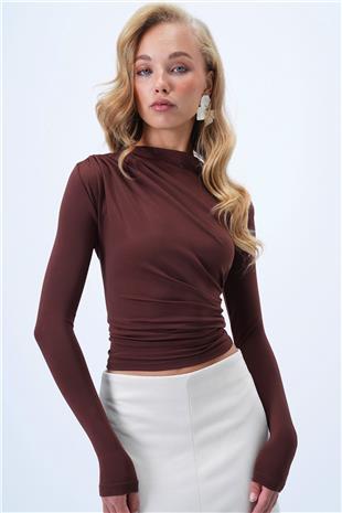 Kadın Acı Kahve Omuzu Drapeli Sandy Bluz ALC-X14376