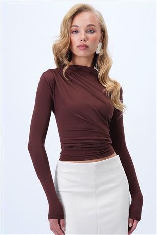 Kadın Acı Kahve Omuzu Drapeli Sandy Bluz ALC-X14376