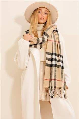 Kadın Bej Ekose Desenli Şal ALC-X11152