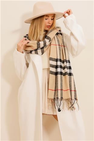 Kadın Bej Ekose Desenli Şal ALC-X11152