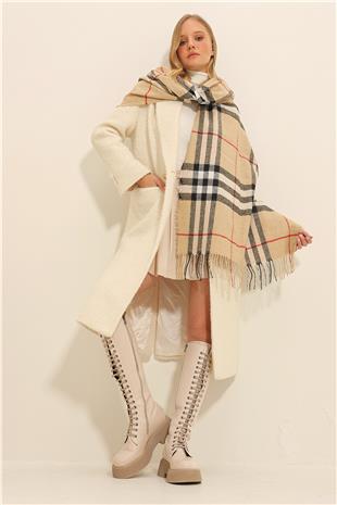 Kadın Bej Ekose Desenli Şal ALC-X11351