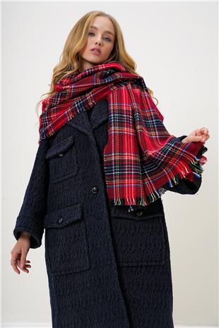Kadın Kırmızı Ekose Desenli Şal ALC-X11152
