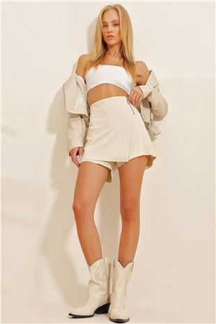 Kadın Taş Fermuar Detaylı Süet Şort Etek ALC-X10844