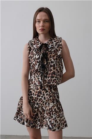 Kadın Leopar Fiyonk Detaylı Bluz VS00555